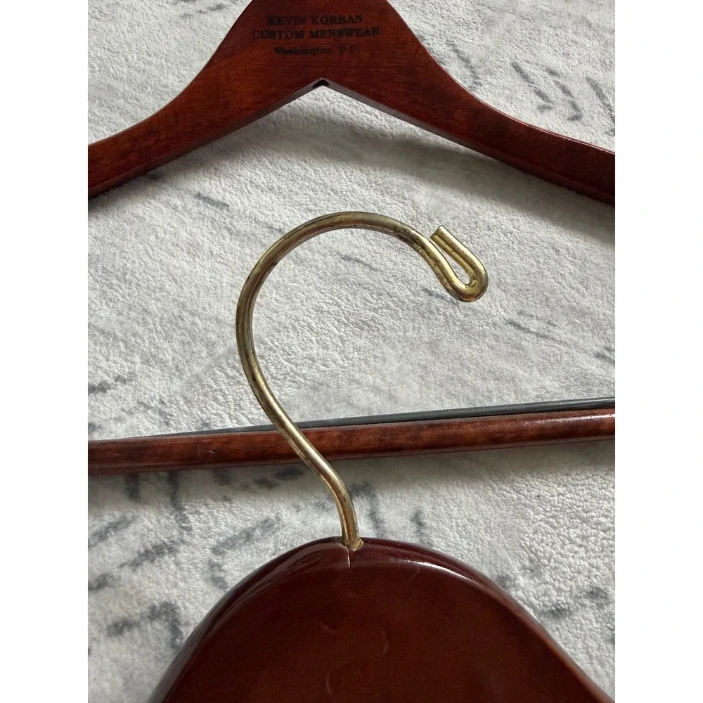 Lot of 2 Vintage Wooden Suit Hangers Kevin Korban Custom Menswear Washington‎ DC